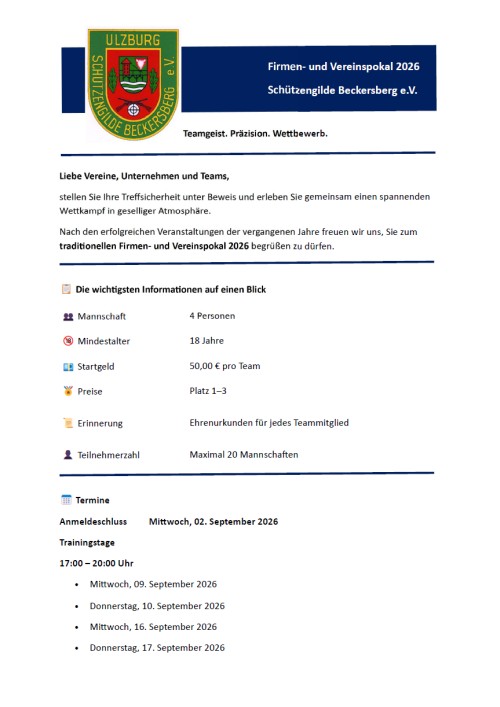 Anschreiben Firmen und Vereinspokal 2026